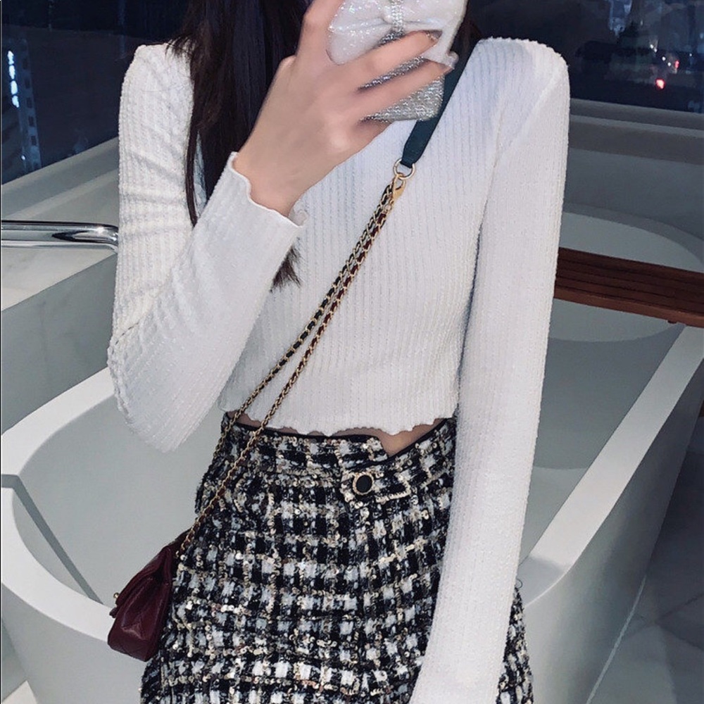 NWOT White y2k Korean Ribbed Crop Top - S